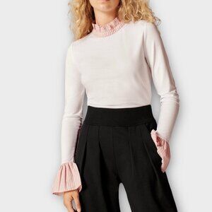 ME+EM Delicate Frill Layering Top White and Pink